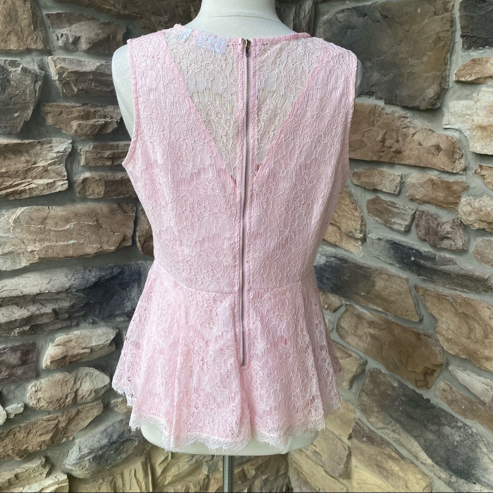 New York & Company Pink Lace Sleeveless Peplum Top - Picture 10 of 15